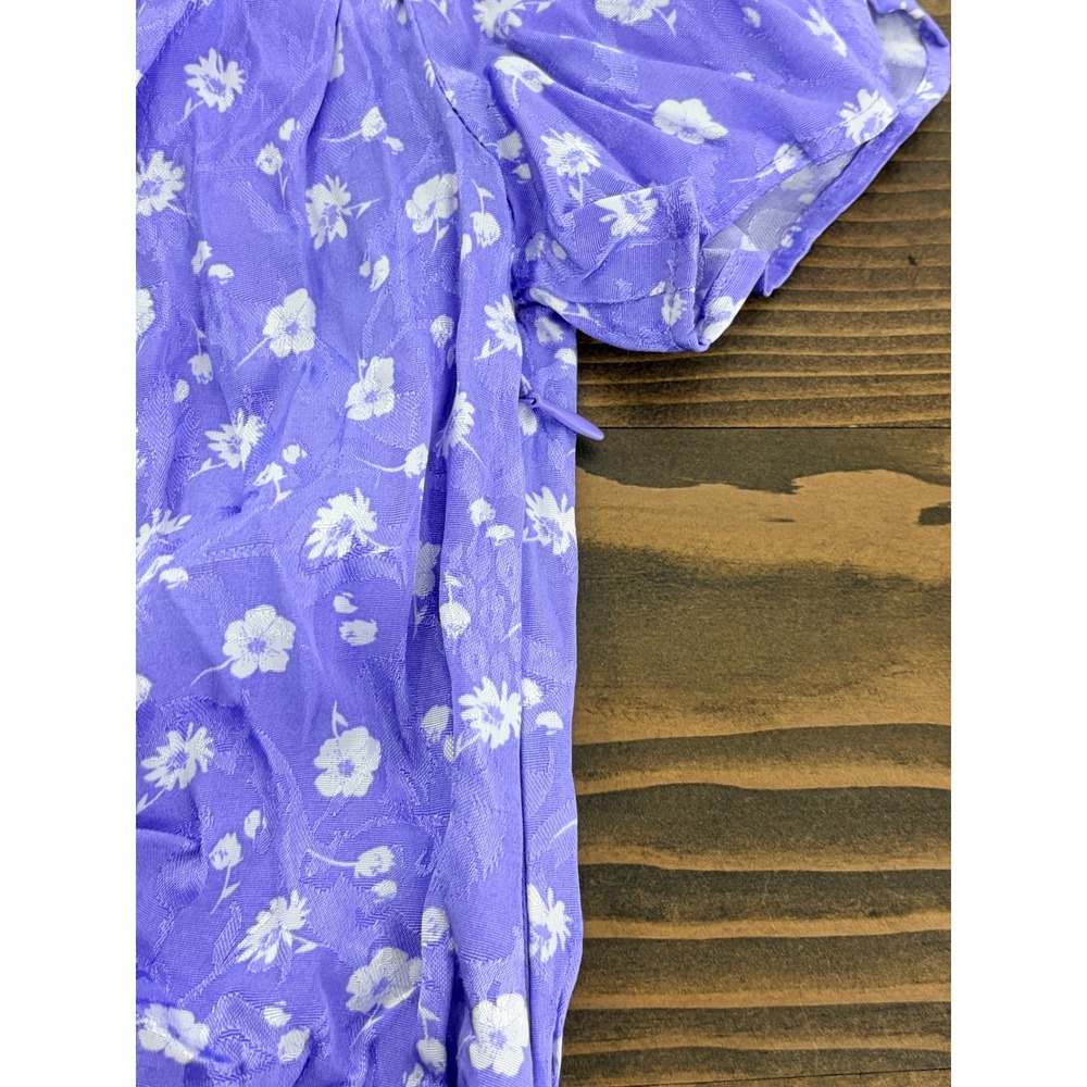 Free People Lavender Bond Street Floral Mini Dress Womens 2 Ruched Puff Sleeve - Picture 9 of 13